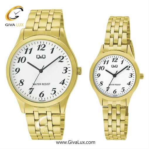 ساعت مچی اورجینال ست کیو اند کیو Q&Q طلایی | طلایی| سفید| کد رفرنس مردانه: C00A-002PY، زنانه: C01A-002PY